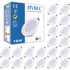 HYBEC - LED recessed spotlight, flat, recessed LED spotlight, LED spotlights, LED spotlights, LED recessed lights, downlight, LED panel light, 12 W (pack of 20)