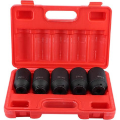 Drive Impact Socket Set 5 Pieces Chrome Vanadium Steel Drive Deep Impact Socket with 12 Point Axle Hub Nut Metric Deep for 1/2