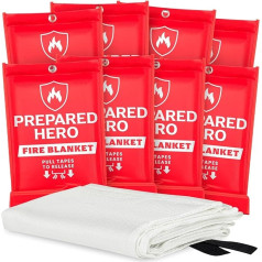 Prepared Hero Fire Blanket for Emergencies - Pack of 8 - Fire Blanket for the Kitchen, 101.6 cm x 101.6 cm Fire Blanket for Home, Fibreglass Fire Blanket