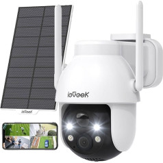 ieGeek 2K 3MP HD Outdoor Solar Surveillance Camera, 360° PTZ Surveillance Camera, Outdoor Battery, 2.4GHz WLAN Camera with PIR Motion Sensor, Colour Night Vision, 2-Way Audio, IP65