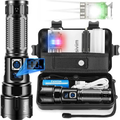 Fsiviim Ultra Powerful LED Flashlight 3000000 Lumens Rechargeable Tactical Zoomable Torch for Camping Hiking Emergencies Black