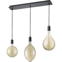 Trio Leuchten Ginster 323310332 LED Pendant Light Metal Black Matt Cable Fabric Coated Black Includes 1 x 8 Watt LED Brown Tinted 3-Bulb