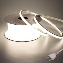 BENLUN AC 220 V Neon LED Strip 10 m, 4000 K Natural White LED Strip Outdoor Waterproof IP65, LED Strip 230 V Direct Connection, 10 W/M 9000 LM LED Strip Light for Outdoor Use, Includes Plug