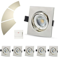 Allesgute Set of 6 LED recessed spotlights, flat, 230 V, dimmable, 6 W, warm white, 500 lm, LED spotlight, square, swivelling LED recessed lights for hole, diameter 68 mm, for living room, bedroom,