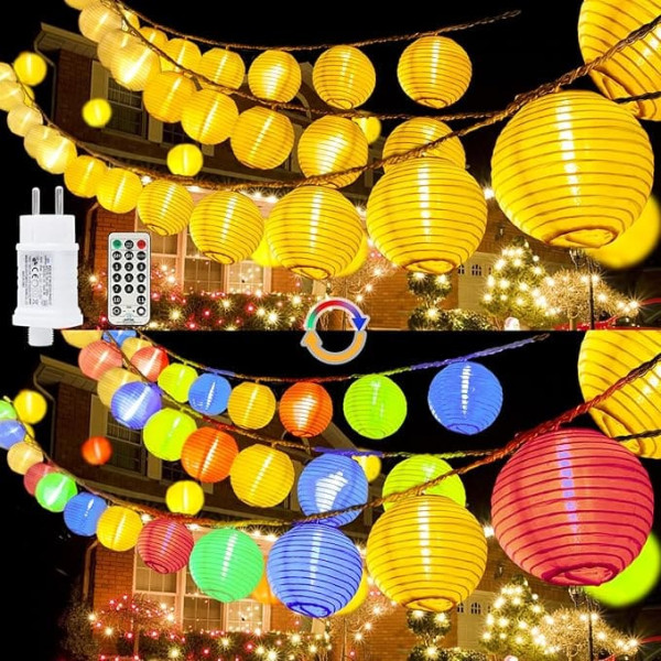 StarryEver 20 m LED Lanterns, Fairy Lights, Outdoor Power, Warm White and Colourful, 11 Modes, Lantern Fairy Lights with Remote Control, 80 LED Chinese Lanterns, Lighting Fairy Lights, Outdoor for