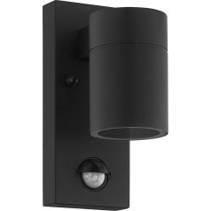 EGLO Riga 5 LED Outdoor Wall Light, Outdoor Light with Motion Sensor, Twilight Sensor, Wall Light Made of Galvanised Steel in Black, Clear Glass, LED Outdoor Lamp Warm White, GU10, IP44
