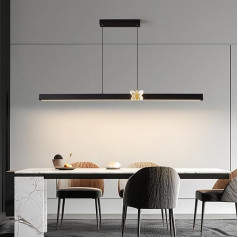 80/120 cm Modern LED Kitchen Pendant Lights, Black Dimmable Chandelier with Remote Control, Height-Adjustable Linear Pendant Light for Dining Room, Kitchen, Office Chandelier (80 cm)