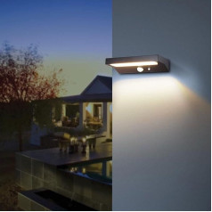 Led Pulsar Solar Outdoor Wall Light with Motion Sensor - High Power 600 Lumens - Replaceable Battery - Solar Light for Outdoor Use Black Finish