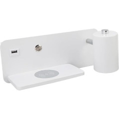 LED Wall Lights, Wall Mounted Reading Light on Bed with Wireless 5V Charger and USB Charging Port, Switch Button Control, Adjustable, Rotating Bedroom Wall Light (White Right)
