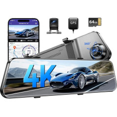 AZDOME 12 Inch PG17 4K Mirror Dash Cam with Rear View Camera, Car Camera with WiFi, 64 GB Card, IPS Touch Screen Dual Dash Cam Mirror, Loop Recording and G-Sensor, WDR Night Vision, Parking