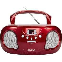 Groov-e GVPS733/RD Portable CD Player with AM/FM Radio, 3.5 mm AUX Input, Headphone Jack, LED Display, Red, 21 x 23 x 10 cm
