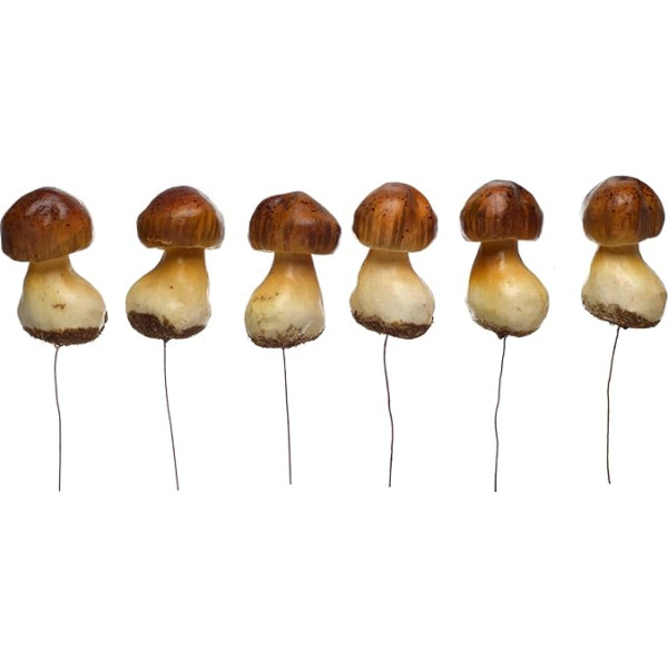 HEITMANN DECO Decorative Mushrooms with Wire - Autumn Decoration Natural, for Crafts - Brown - Set of 6, Approx. 4 x 3 x 7.5 cm