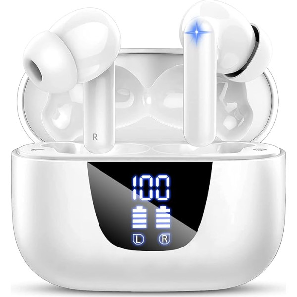 Bluetooth Headphones, Wireless Bluetooth 5.3 In-Ear Headphones with 4 ENC Microphones, Wireless Headphones Noise Cancelling Earbuds with 56H Deep Bass, USB-C, IP7 Waterproof Earbuds (White)