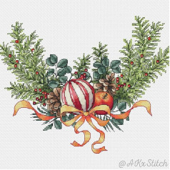 Christmas Wreath Cross Stitch Kit with DMC Threads and Fabric, Embroidery Pattern and Accessories for Unique Mantle Display Art, Festive Baubles and Pine Cones