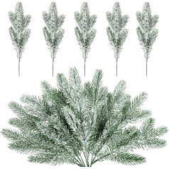 MAINOSHY 20 Pieces Snowy Artificial Pine Needles, Artificial Pine Branches, Frosted Pine Picks, Artificial Pine Branches for DIY Garland Wreath, Christmas Ornament and Home Garden Decoration