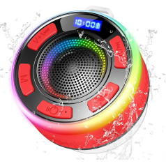 Bluetooth Speaker, Bluetooth Shower Speaker with Suction Cup, Upgraded LED Portable Bluetooth Music Box Shower IP7 Waterproof, Type-C, Microphone, Hands-Free Function, for Bathroom, Outdoor, Red