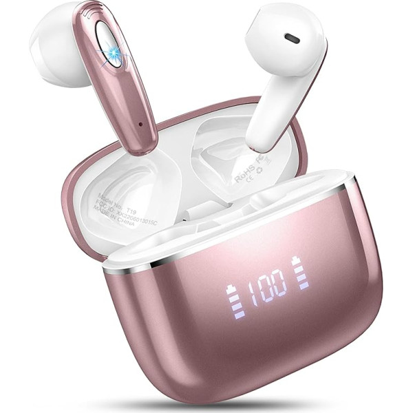 Wireless Bluetooth Headphones, Bluetooth 5.3 Headphones In Ear with 4 ENC Mic, 2024 Mini Wireless Headphones Noise Cancelling Headphones 40 Hours Deep Bass, USB-C, IP7 Waterproof Earphones, LED