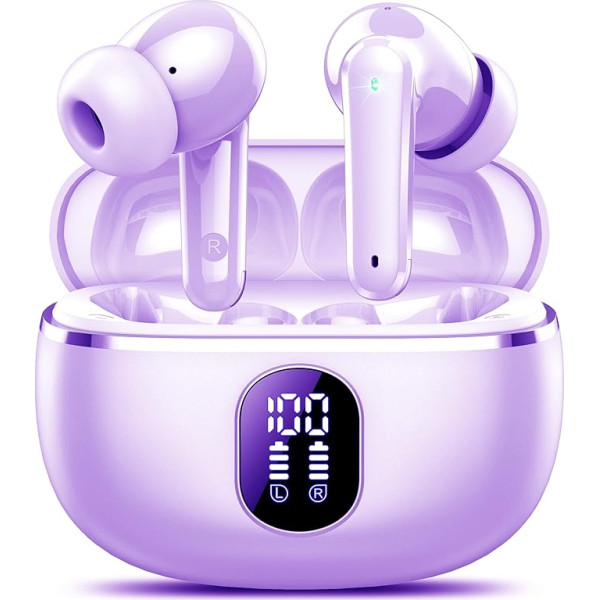 vamout Bluetooth Headphones, Wireless Bluetooth 5.3, 2024 In-Ear Headphones, 50H Deep Bass, 4 ENC Noise Cancelling Mic, IPX7 Waterproof Earphones, USB-C (Purple)