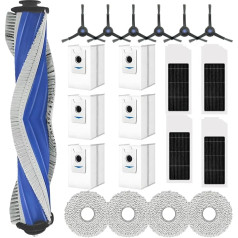Accessory Set for Ecovacs Deebot T30 Pro Omni, 1 Rubber Main Brush, 4 Filters, 6 Side Brushes, 6 Dust Bags, 4 Wipes