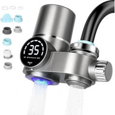 Water Filter Tap with LED Display, Drinking Water Filter for Home Kitchen, Tap Filter for Drinking Water, Reduces Lead/Chlorine, Water Filter Drinking Water with Blue Light (1 Cartridge Included)