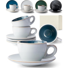 KIVY Cappuccino Cups Set [4 x 180 ml] – Handmade from Thick-Walled Stoneware – Cappuccino Cups with Saucer – Coffee Cups with Saucers – Cappuccino Cups Thick-Walled Large Blue