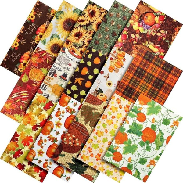 Cotton Quilting Fabric Bundles 25 x 25 cm 70 Pieces Autumn Autumn Pumpkin Sunflower Square Patchwork Fabrics for Sewing Quilting Beginners (Thanksgiving)