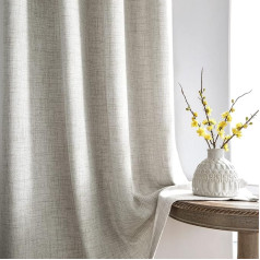 Melodieux Curtains with Ruffle Tape, Natural Linen Look, Semi-Friendly Curtains, Set of 2, 225 x 140 cm