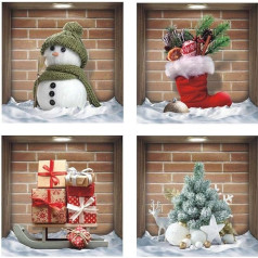 TOARTi Christmas Wall Sticker, TOARTI 3D Wall Sticker Living Room Realistic Snowman Tree Sock Gift Box 3D Wall Art Sticker Christmas Window Sticker Wall Decorations Decals for