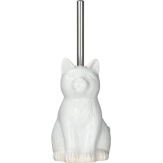 WENKO Cat Toilet Brush Holder with Cat Shape Toilet Brush Ceramic 14 x 22 x 17 cm White
