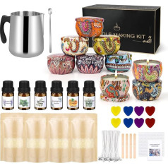 DIY Candle Making Set, DIY Candle Making with 480 g Soy Wax for Candles, 9 Candle Tins, 6 Fragrance Oil, 8 Colour Blocks, 100 Candle Wicks and Stickers, Pouring Set Gifts for Women Christmas