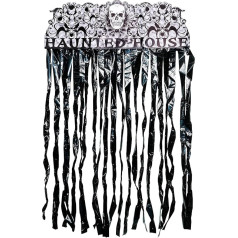 SHATCHI Türvorhang, schwarz, glänzend, Lametta-Folie, Fransenvorhänge für Halloween-Dekoration, Spukhaus, 90 cm x 170 cm, Plastik Kunststoff Papier, 90cm x 170cm