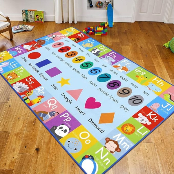 Pauwer Kids Play Mat Extra Large 100 x 150 cm Playtime Collection ABC Alphabet, Numbers, Shapes, Animal and Colour Learning Area Rug for Living Room Bedroom Playroom Classroom