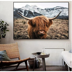 Highland Cow Picture Canvas Prints, Nordic Highland Cow Pictures Print on Canvas, Scottish Highland Cow Painting, Modern Highland Cow Wall Pictures Poster Living Room Decoration, No Frame (Cow-2, 40 x