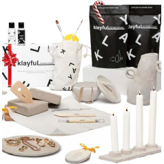 KLAYFUL Clay Pottery Set for Beginners - Air-Drying DIY Set for Adults Includes 3 kg Clay, Tools, Acrylic Paints, Brush, Sealant, Instructions (Without Paints)