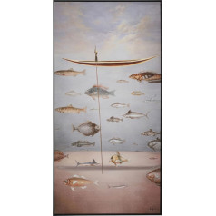 Kare Design Picture with Frame Cloud Fisherman Boat Blue/Pink, Solid Wood Frame, Hand-Painted Details with Acrylic Paint, Canvas, Wall Decoration, Artwork, Cotton Canva, Modern, Living Room, 120 x 60