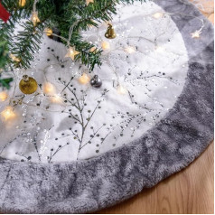 Lanpn Christmas Tree Blanket, 120 cm, Large Faux Fur Branch, Christmas Tree Blanket, Underlay Rug, Christmas Tree Skirt for Christmas Tree Decorations, Christmas Decoration (Silver, 120 cm)