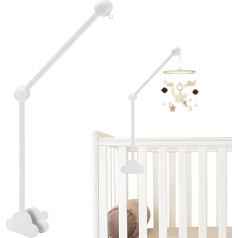 Baby Mobile Holder for Baby Cot, Mobile Holder Wooden Clouds, Removable Baby Mobile Hanger, Height Adjustable, for Hanging Wind Chimes, Bed Bell, Baby Bed Toys