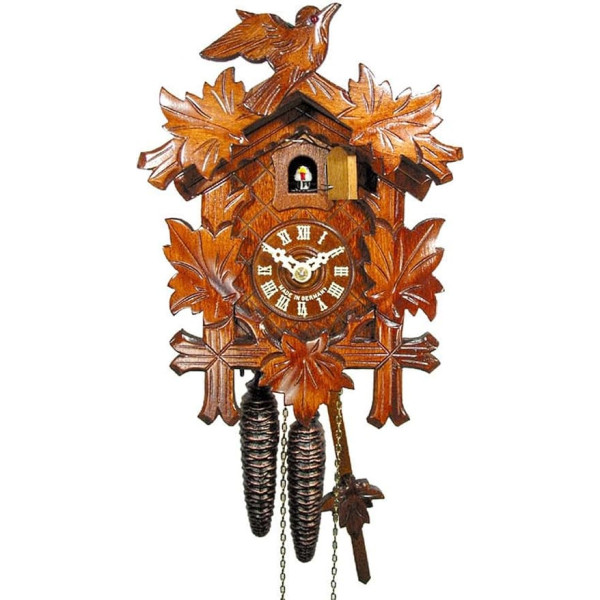 Original Schwarzwälder Kuckucksuhr/Schwarzwald-Uhr (Zertifiziert), 1-Tag-Werk, mechanisch, 24 cm, 5 Laub, 1 Vogel, Kukusuhr, Kukuksuhr, Kuckuksuhr (schönes Weihnachts-Geschenk)