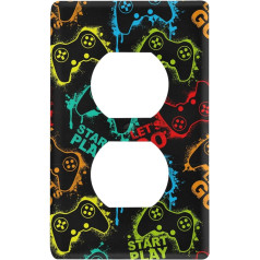 Color Grung Video Game Duplex Socket Socket Cover Wall Plate Switch Plates Size 1 Gang 7.4 x 11.7 cm Nursery Playroom Bedroom Decor