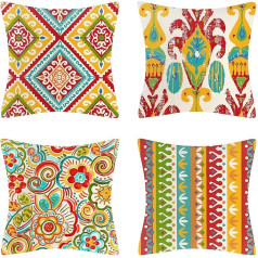 Cushion Cover, 50 x 50 cm, Boho Mandala Cushion Covers, Colourful Geometric Pattern, Decorative Cushion Cover, Cotton Linen Sofa Cushion, Decorative Cushion Covers for Home, Couch, Car, Outdoor,