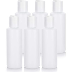JUVITUS Klare, natürliche, nachfüllbare Kunststoff-Quetschflasche mit weißem Scheibendeckel, 118 ml, 6 Stück