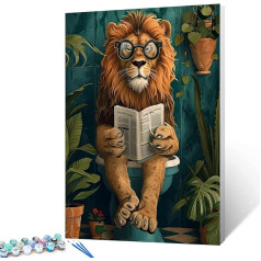 Tucocoo Funny Painting by Numbers Kit Lion and Brushes and Acrylic Pigments on Canvas Paintings for Adults Animals Toilet Tropical Plants Picture for Home Decor Gifts