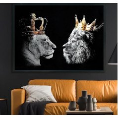 KAIDAARTLH Lion with Crown, Black and White Animal Picture on Canvas, Modern Pictures Prints for Living Room, Bedroom, Poster Wall Picture, Decoration, Frameless (Lion-2, 50 x 70)