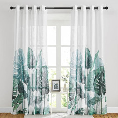 PONY DANCE Living Room Curtains Modern Set of 2 H 240 x W 132 cm Voile Curtains White Linen Look Curtain Transparent Balcony Door Curtain Decorative Curtains with Pattern Eyelet Curtain