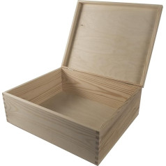 Large Rectangular Wooden Box with Lid | 40 x 30 x 13.5 cm | A4 Documents Valuables Keepsake Storage | Unpainted & Untreated Plain Decorative Pine Wood for Crafts Decoupage