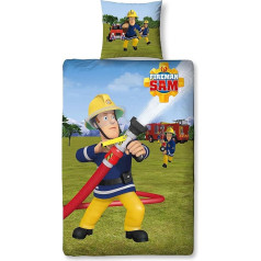 Familando Fireman Sam Reversible Bed Linen Set, Children's Bed Linen 135 x 200 cm, 80 x 80 cm, 100% Cotton, 2 Designs on One Bed Linen