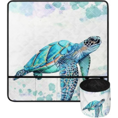 Jeiento Non Slip Sewing Machine Pad for Table with Pockets, Waterproof Polyester Protective Mat for Sewing Machine, Damping Mat to Reduce Noise, retro turtle, pocket organizer