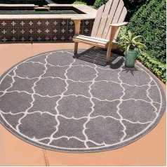 SANAT Outdoor Rug Weatherproof - Rug for Indoor and Outdoor Use - Balcony Rug Water-Repellent - Rugs for Patio, Garden, Kitchen, Bathroom or Living Room - Light Grey, 200 cm Round