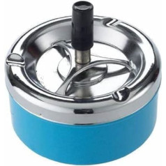 BARGAIN4ALL Ashtray Stainless Steel Round Rotating Ashtray - Push Down Cigarette Ashtray - with Rotating Tray for Collecting Ashes - Unique Design (Light Blue)