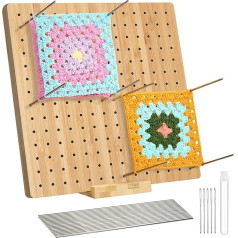 Granny Square Tensioner, Locking Board for Granny Square, Wooden Blocking Board Crochet 20.1 cm, 20 Steel Needles, 5 Knitting Needles, Square Blocking Board, Crochet Blocking Board Kit